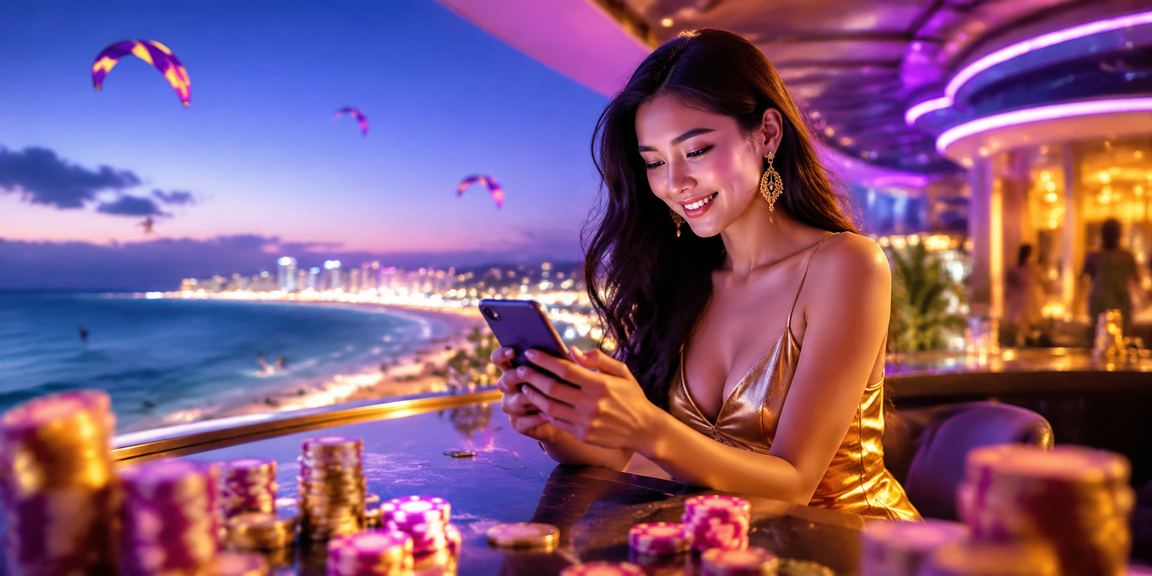 Thành viên VIP 3dsky chơi casino mobile tại Mũi Né trong ánh đèn neon rực rỡ